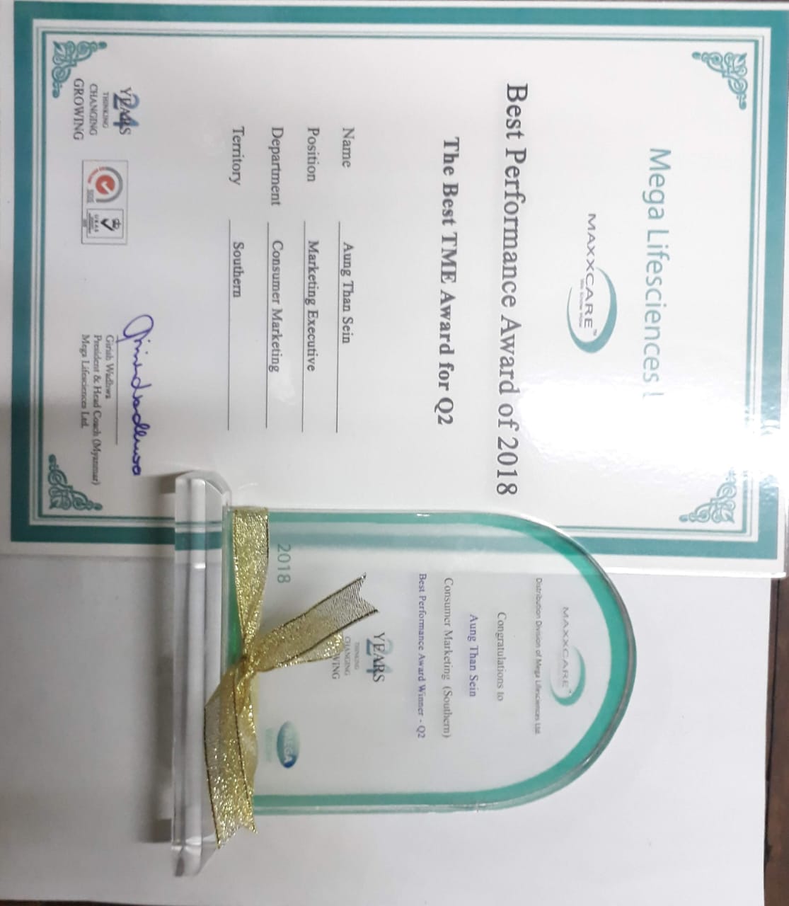 Best Territory Marketing Executive Q2 2018